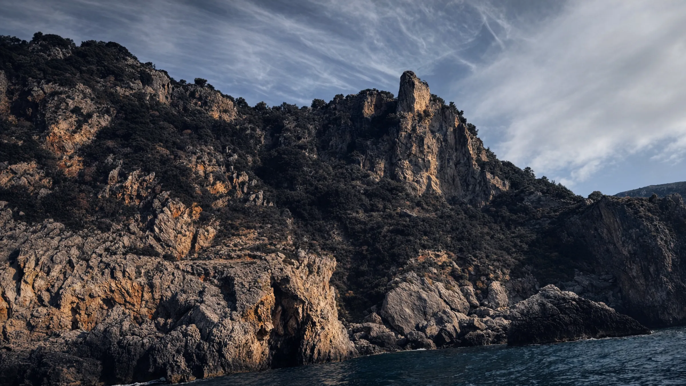Sea cliffs dropping into open water