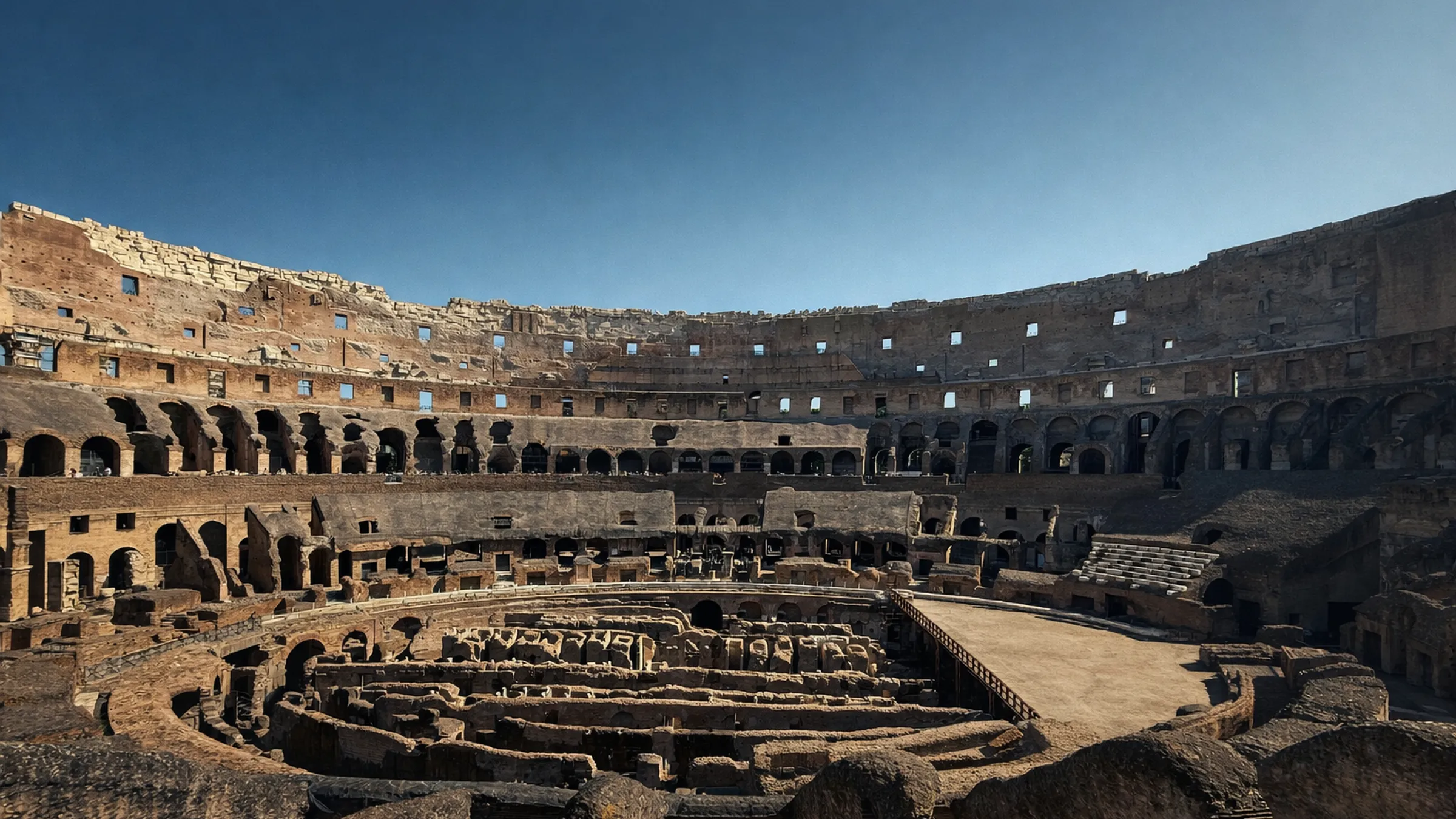 Interior arcades and tiered stone of the Roman Colosseum