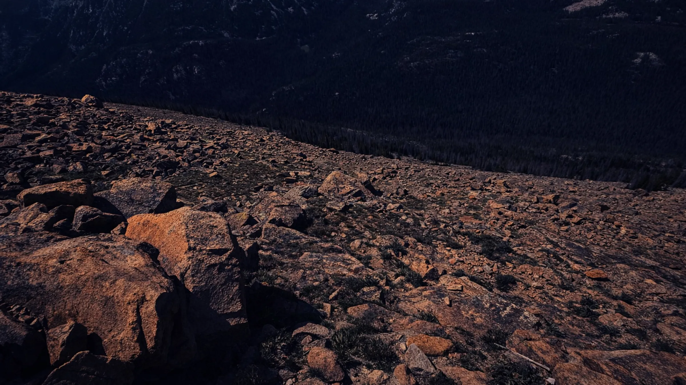 Alpine scree slope of real rock and grade